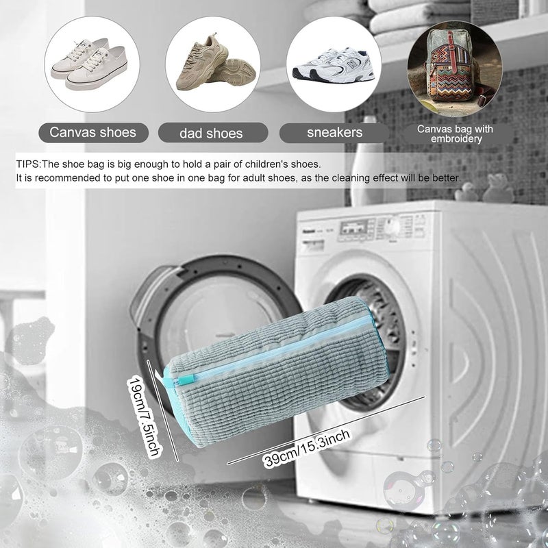 Cocoyeye Shoe Washing Machine Bag, Laundry Shoe Bag for Washer and Dryer, Reusable Zipper Plush Sneaker Washing Machine Bag for Shoes, Gym,Tennis Shoes, Sports Delicate Gray 2pc - Image 2